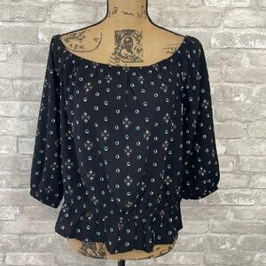 Ann Taylor Navy Print Off Shoulder Top